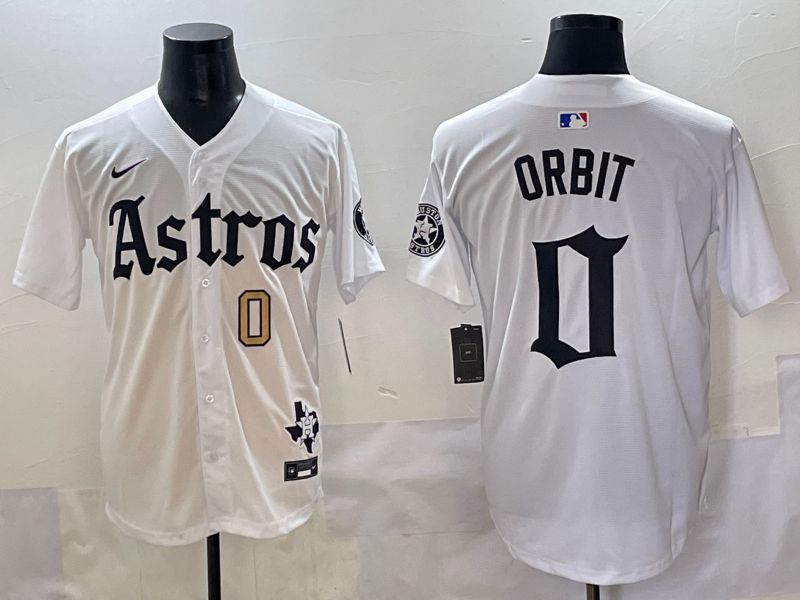 Men 2025 Houston Astros 0 Orbit White Five generations Joint Name Nike MLB Jersey style 4